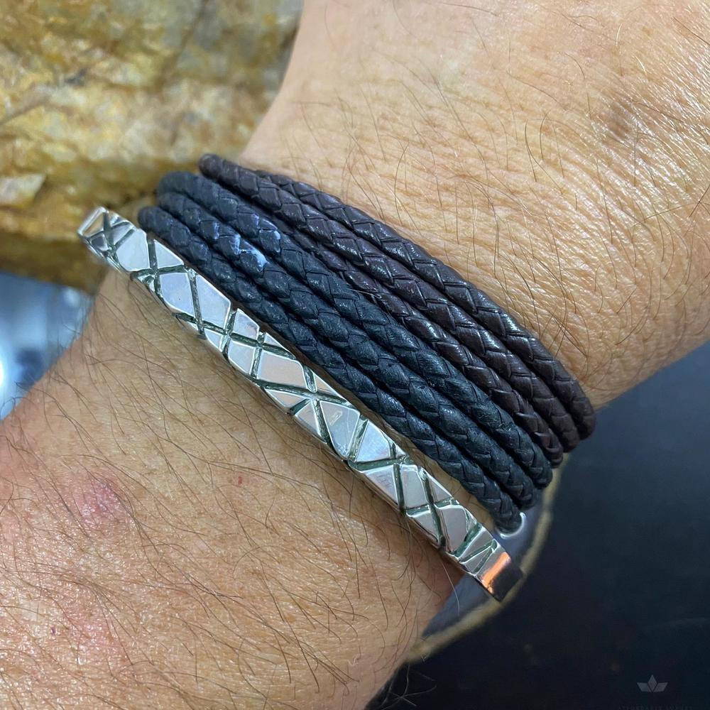 Native American Sterling Silver Engraved Heavy Gauge Solid Bracelet For Men